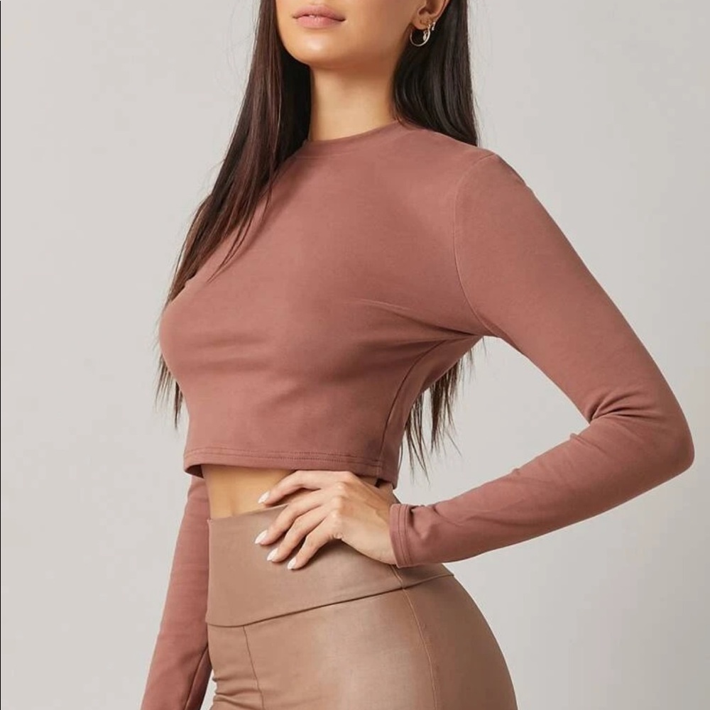 Minimalist 90s crop top long sleeve shirt redwood - Picture 2 of 9